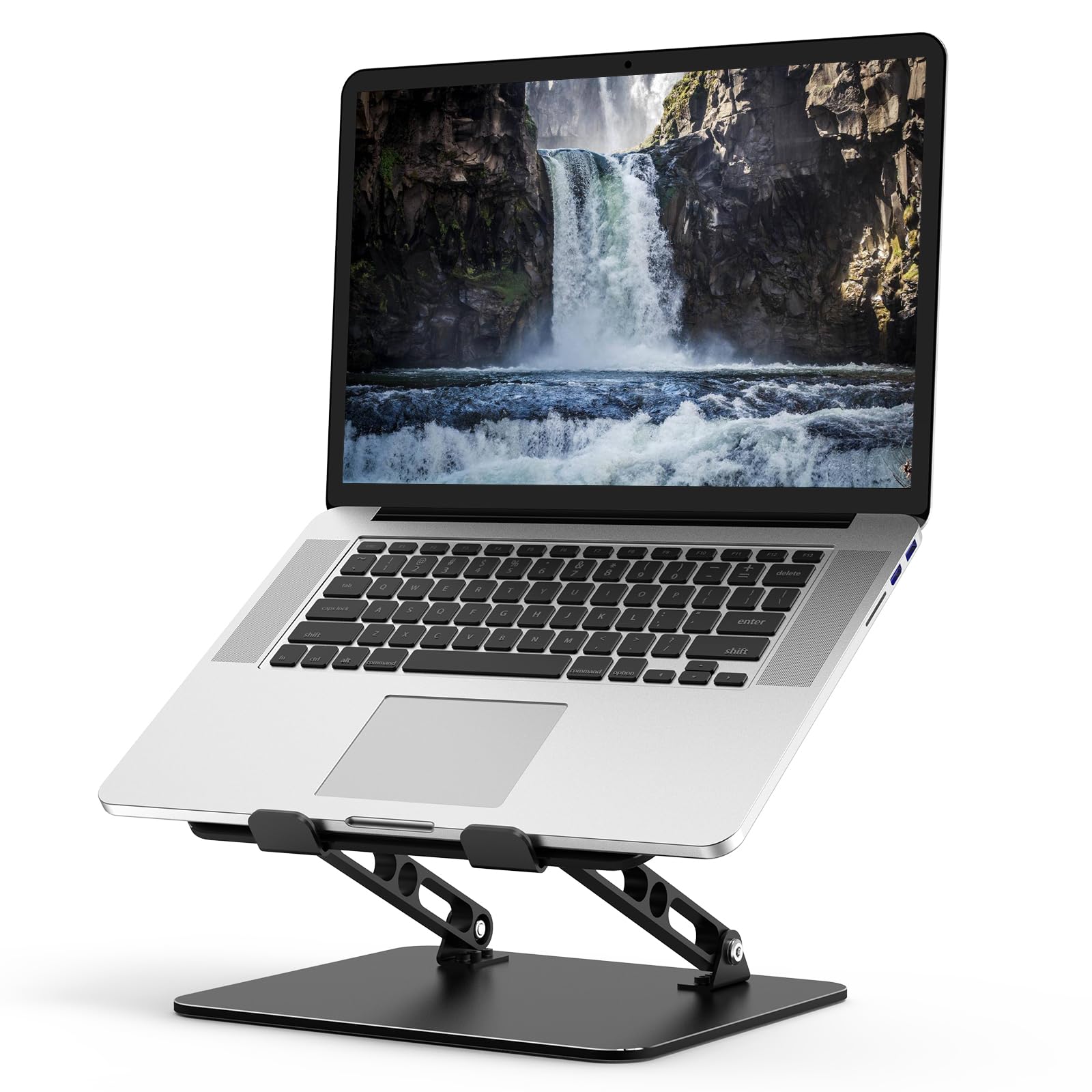 Gogoonike Adjustable Laptop Stand for Desk, Metal Foldable Laptop Riser, Portable Laptop Holder, Ventilated Cooling Computer Notebook Stand Compatible with 10-15.6” Laptops