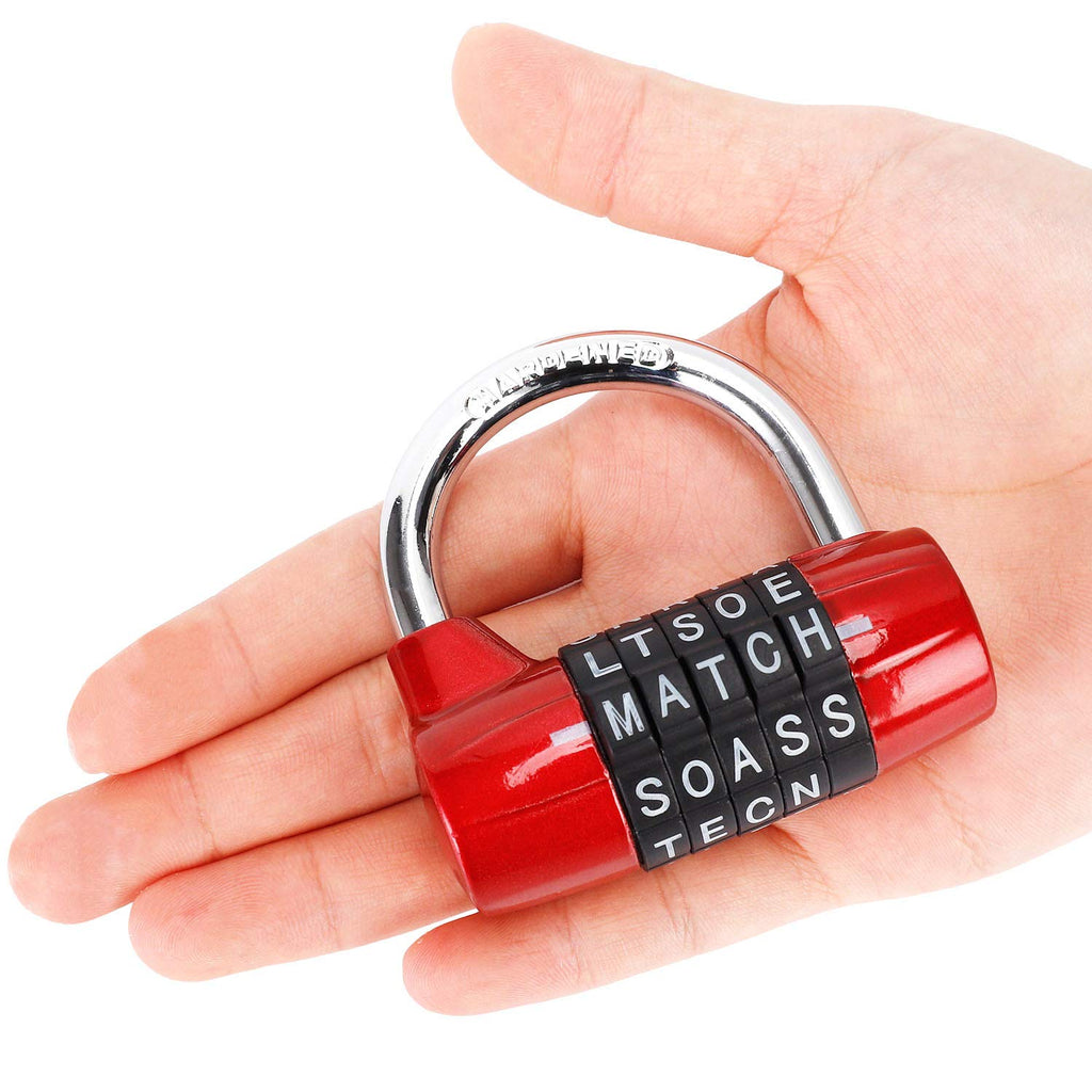 Gym Locker Lock, 5 Letter Combination Lock Password Sturdy Security Padlock (Red)
