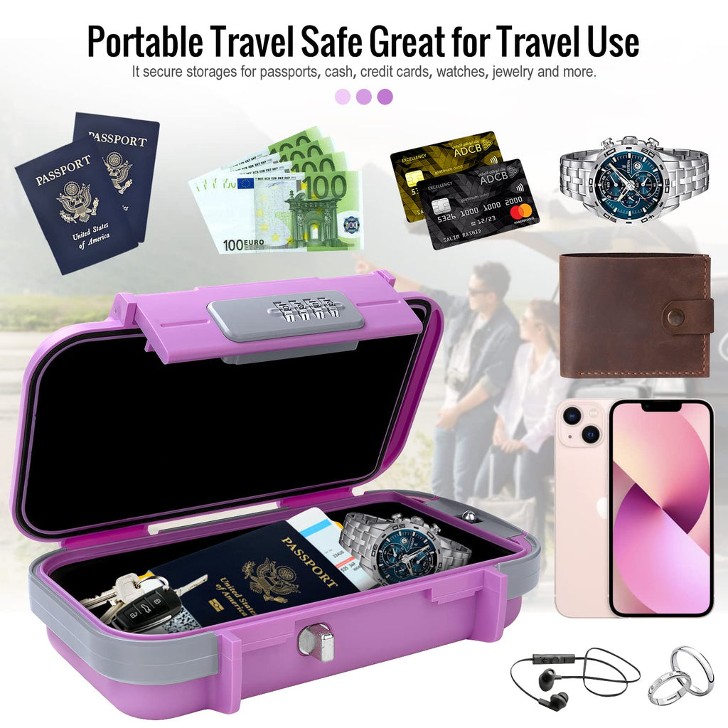 BKNOOU Travel Safe Portable Beach Safe Box Small Combination Safe Anti-Theft Lock Box Safe Waterproof Mini Security Case with Removable Wire Rope Security Box for Home,Office,Hotel,Cars,Travel