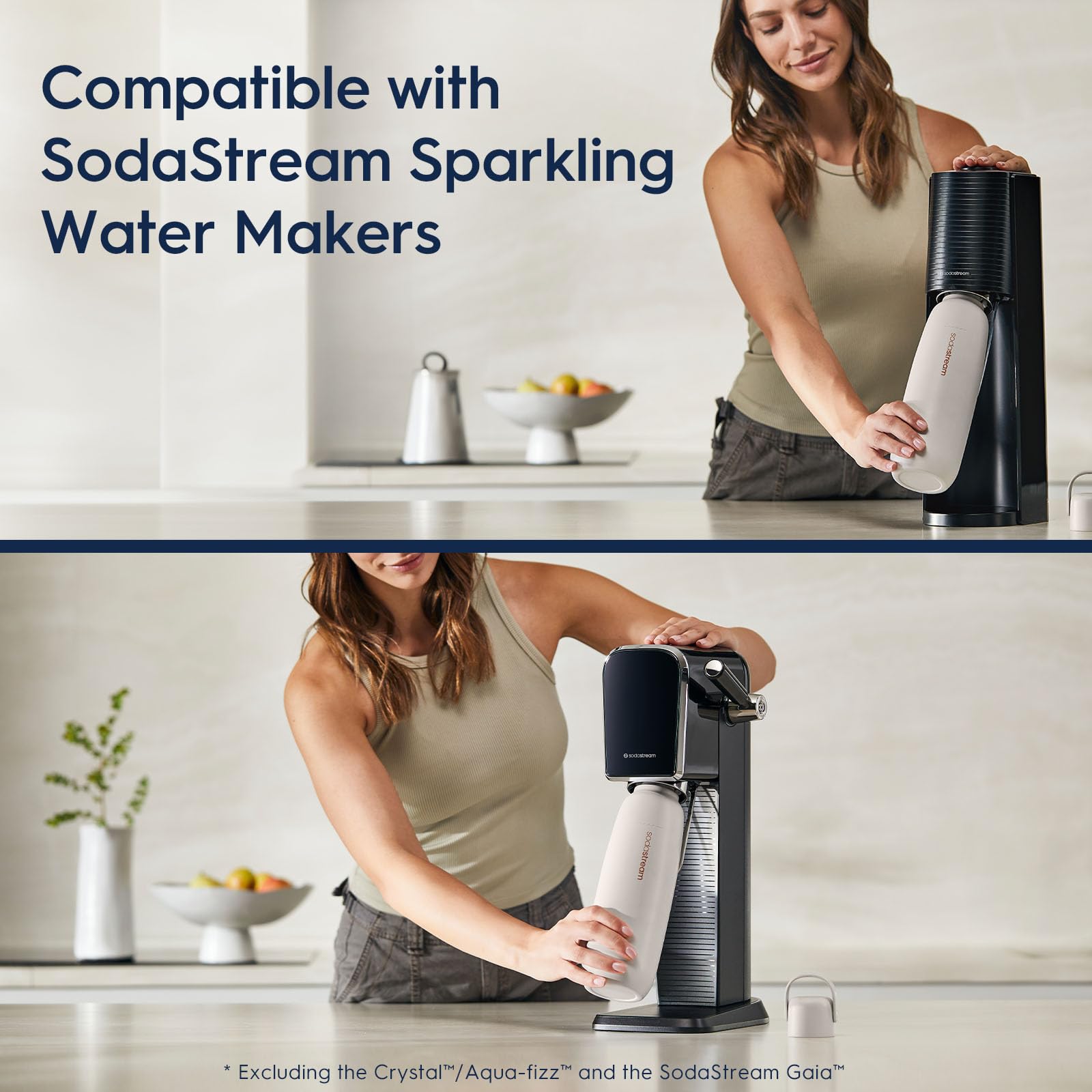 SodaStream - Fizz & Go Cool Bottle | Stainless Steel Carbonating Water Bottle | Keeps Drinks Cold 12 Hrs | Cupholder Friendly | Compatible with Pink CO2 Cylinder Machines | Storm Color | 0.9L