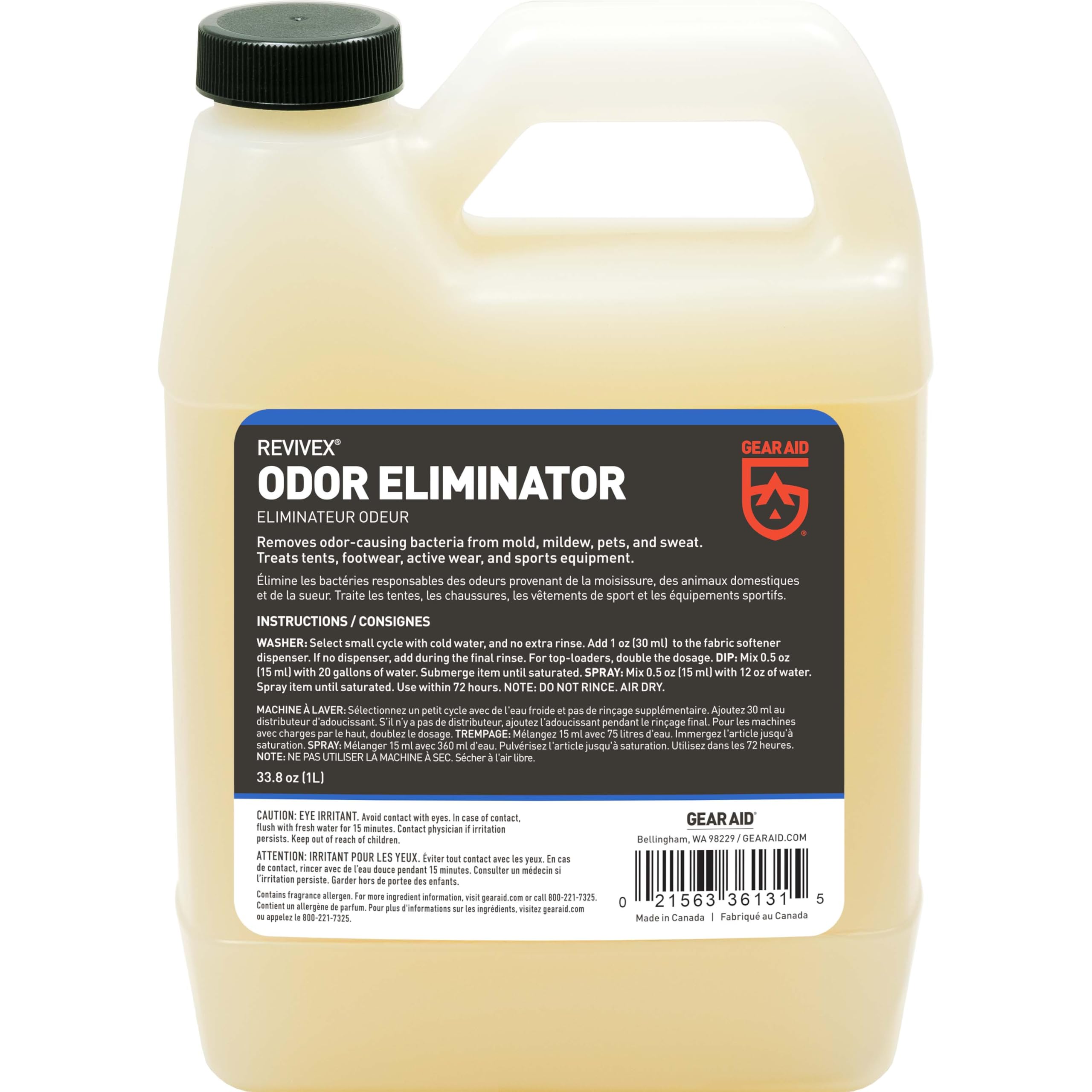 GEAR AID Revivex Odor Eliminator, All-Natural Formula for Removing Scents from Tents, Footwear and Sports Gear, 1 Liter (33.8 fl oz)