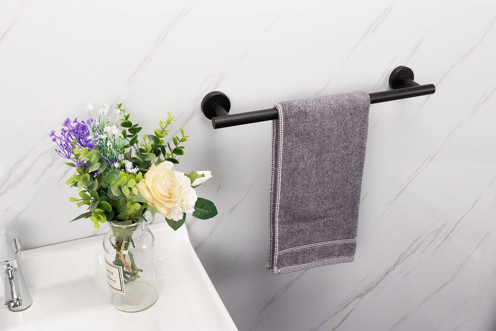 TocTen Bath Towel Bar - Thicken SUS304 Stainless Steel Bathroom Towel Holder, Towel Rod for Bathroom Heavy Duty Wall Mounted Towel Rack Hanger (16IN, Black)