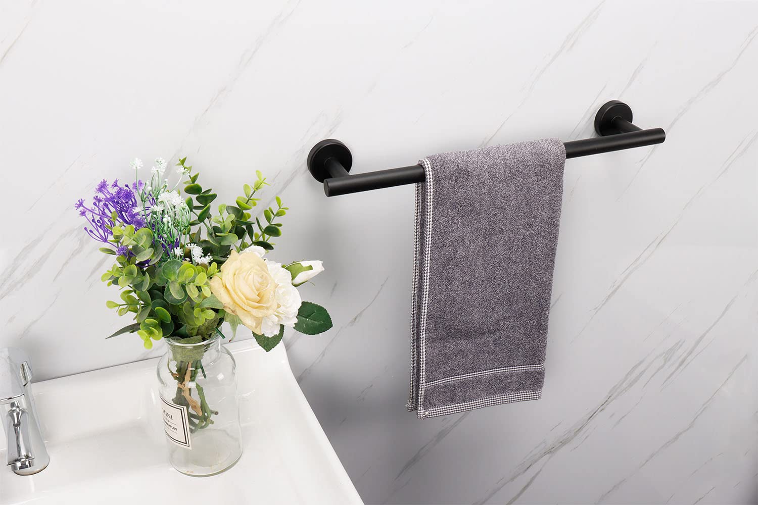 TocTen Bath Towel Bar - Thicken SUS304 Stainless Steel Bathroom Towel Holder, Towel Rod for Bathroom Heavy Duty Wall Mounted Towel Rack Hanger (16IN, Black)