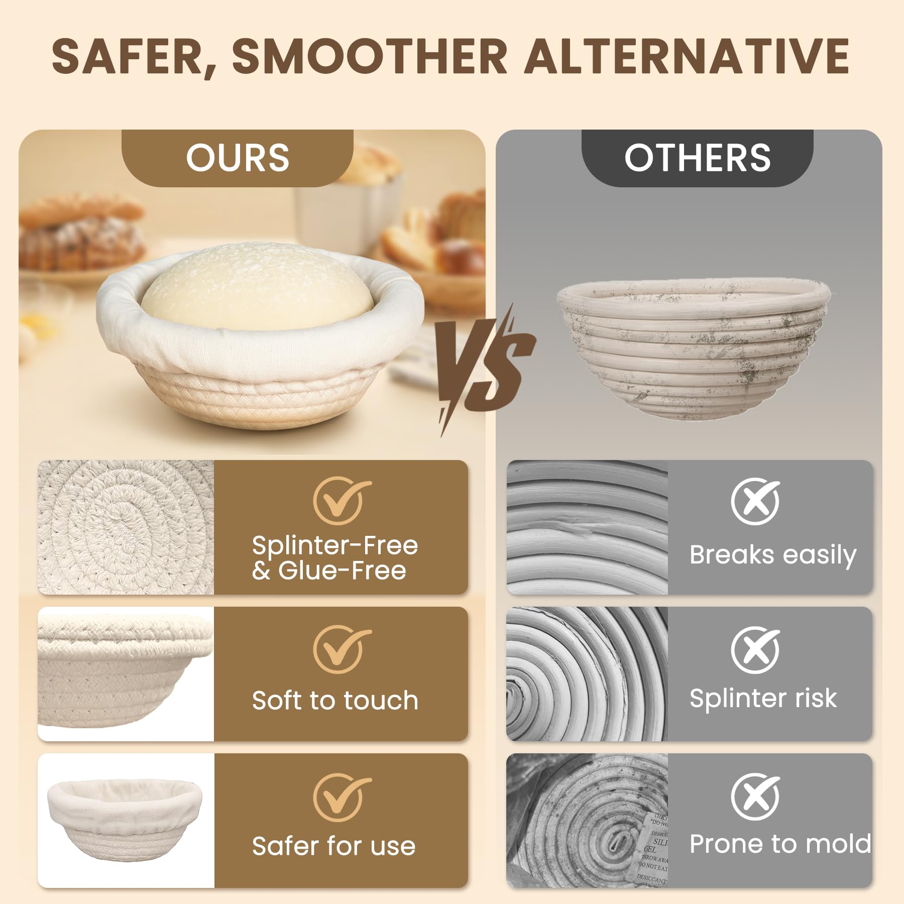 Mini Banneton Proofing Basket (5.5'', Set of 6), Natural Cotton Rope Small Banneton Basket & Liner, Sourdough Proofing Basket for Bread Bowls & Small Loaves