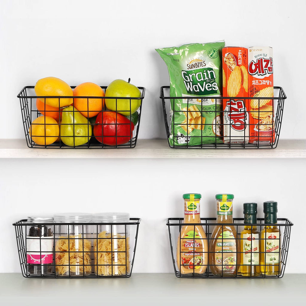 5 Pack Wire Storage Baskets, Hanging Wall Basket Premium Metal Storage Bin Organizer Basket for Home Office Kitchen Pantry Bathroom Countertop