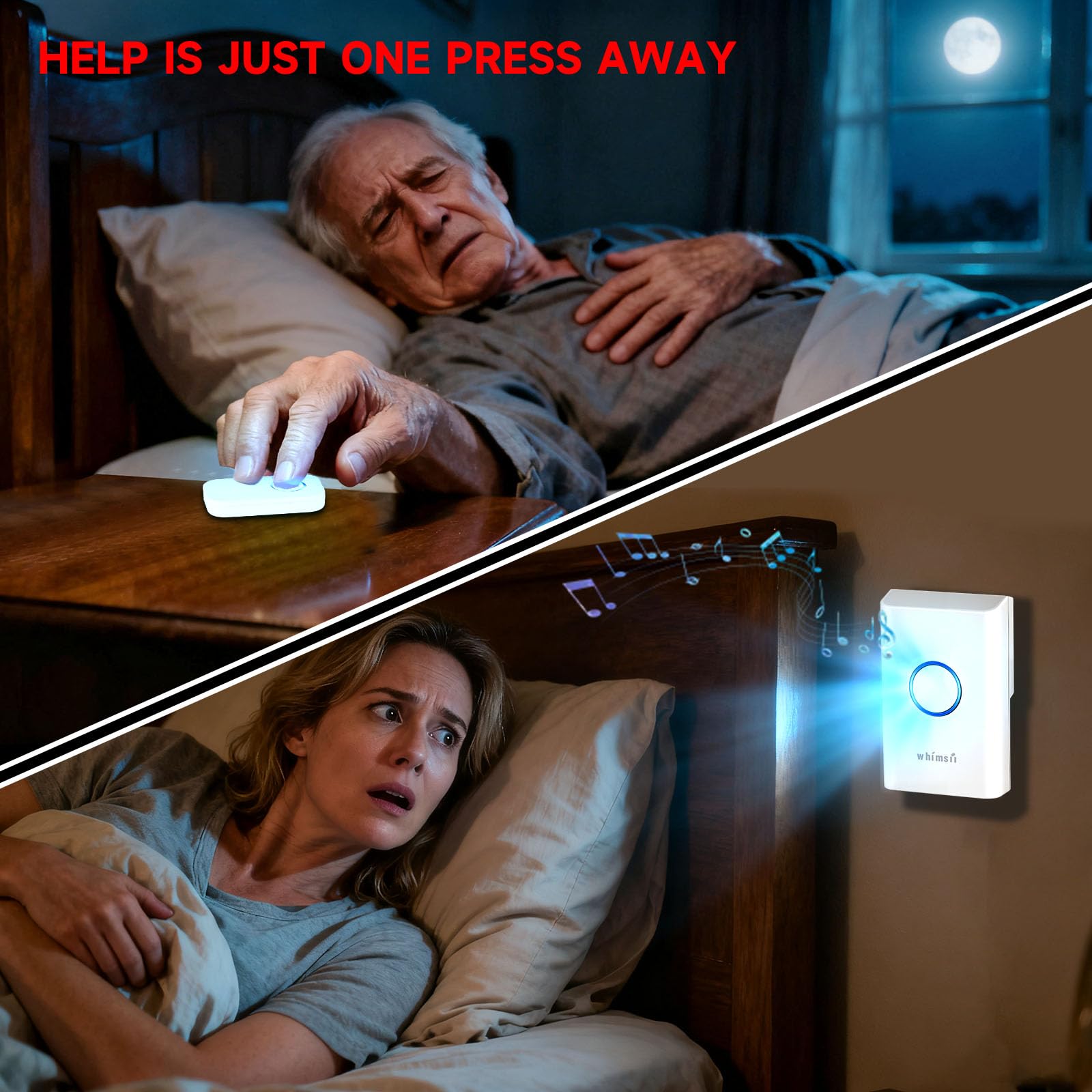 Fall Alert Devices for Elderly – Wireless Caregiver Pager with Call Button, 2-Way Alert System for Seniors, Panic Button, Call Bell for Elderly, Emergency & Seizure Alerts