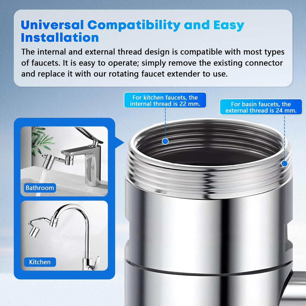 1080 Rotating Faucet Extender, New U Shaped Rotatable Tap Aerator Adapter for Kitchen & Bathroom Sink - Multifunctional Faucets Extenders Extension, Sink Sprayer Attachment with 2 Model