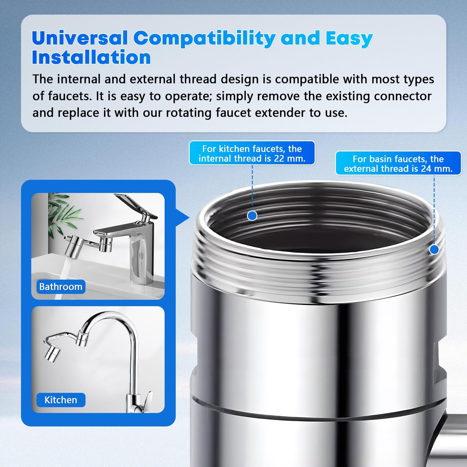 1080 Rotating Faucet Extender, New U Shaped Rotatable Tap Aerator Adapter for Kitchen & Bathroom Sink - Multifunctional Faucets Extenders Extension, Sink Sprayer Attachment with 2 Model