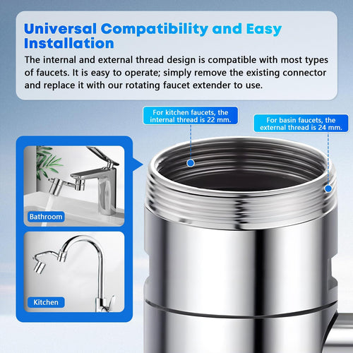 1080 Rotating Faucet Extender, New U Shaped Rotatable Tap Aerator Adapter for Kitchen & Bathroom Sink - Multifunctional Faucets Extenders Extension, Sink Sprayer Attachment with 2 Model