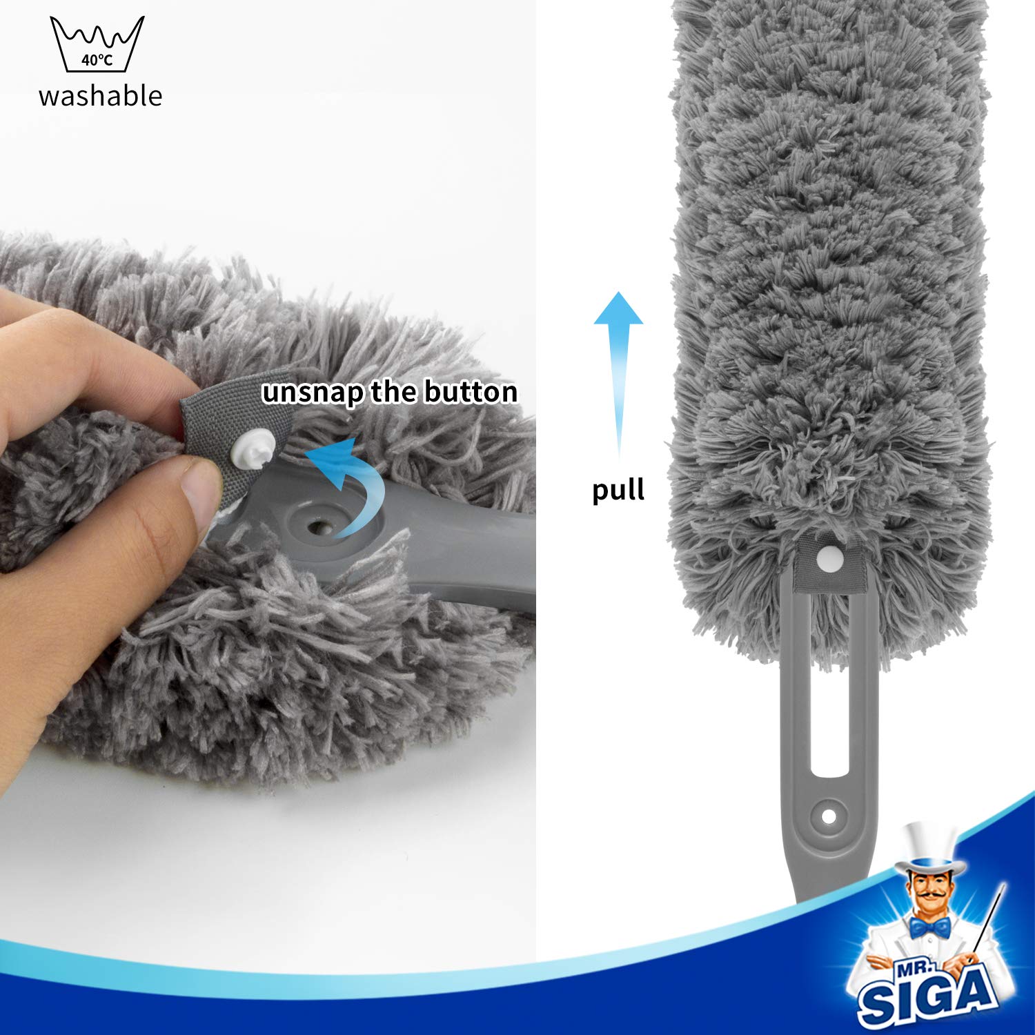 MR.SIGA Lint Free Microfiber Duster Refills, Washable Duster for Household Cleaning