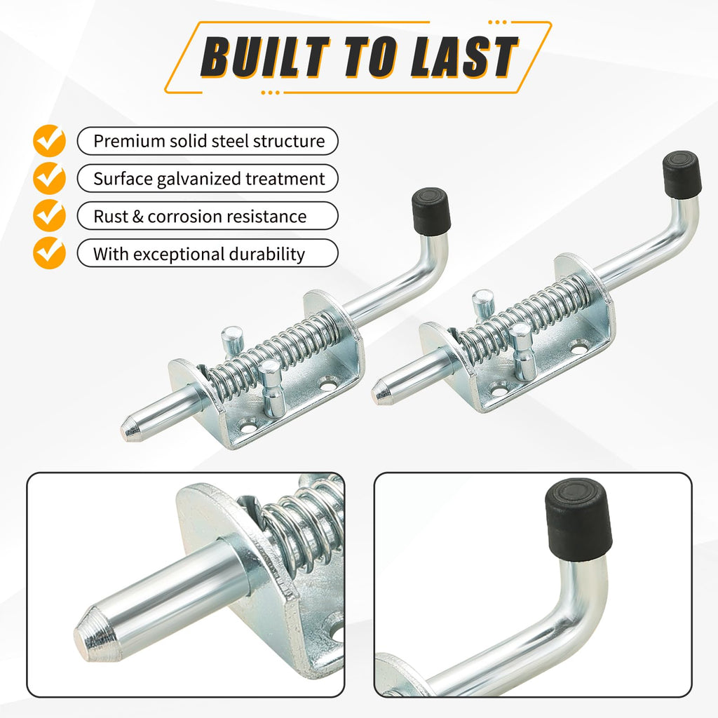 FLKQC Spring Loaded Latch Pin, Stainless Steel Barrel Bolt for Gate Shed Door Tailgate Trailer Garage, Metal Lock Barrel Bolt Spring Loaded Locking Latch 6.5" Long, Door Lock (6.5", 6Pack)