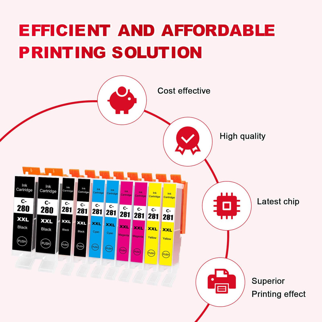 JoyPrinting PGI-280XXL CLI-281XXL Ink Cartridges Compatible with Canon TR8620a Ink 280 XXL 281 XXL Work for TS9521C TR8620 TR8622a TS6120 TR7520 TR8520 TR8500 TR8600 TS6220 TS9120