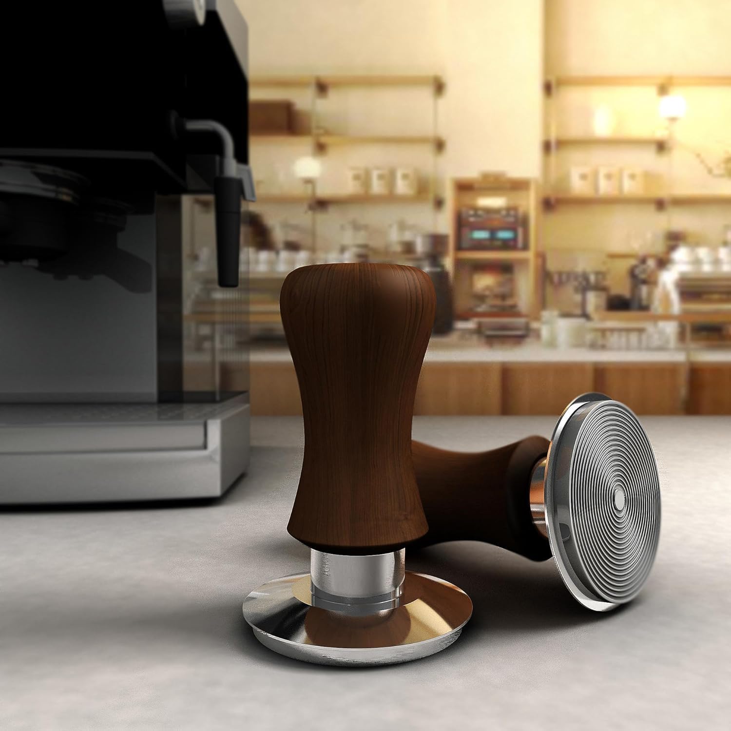 KYONANO 53.3mm Espresso Coffee Tamper, 30lb Spring-Loaded Calibrated Tamper with 304 Stainless Steel, Cuibourtia Wooden-Handle, Barista Tamper Compatiable with Over 53MM Espresso Portafilter