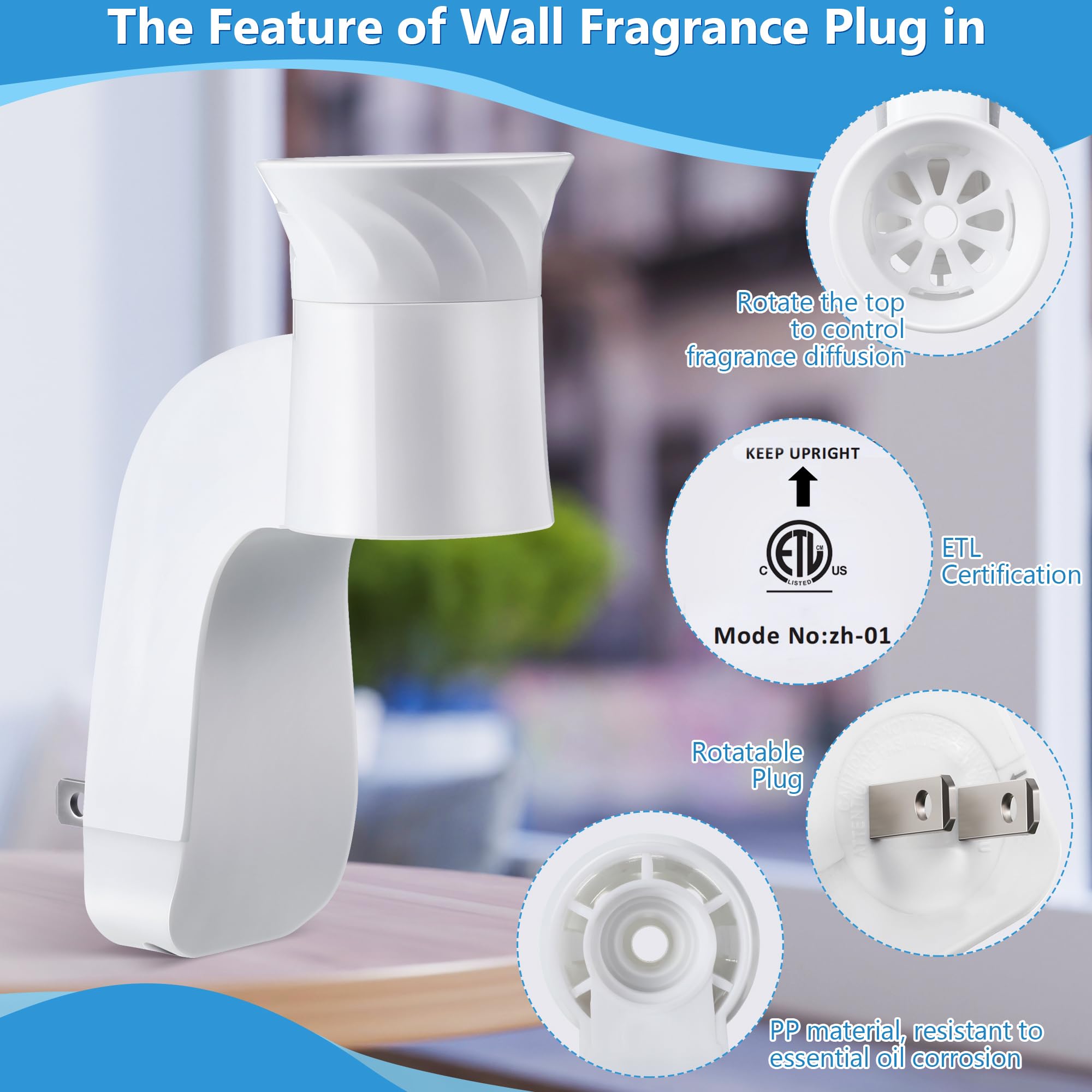 Hohean 4 Pack Wall Fragrance Plug in Compatible with Bath and Body Works WallFlower Refills, ETL Certified, Rotatable, Precise Scent Adjustable Fragrance Control Diffuser Plug for Home, Office (White)