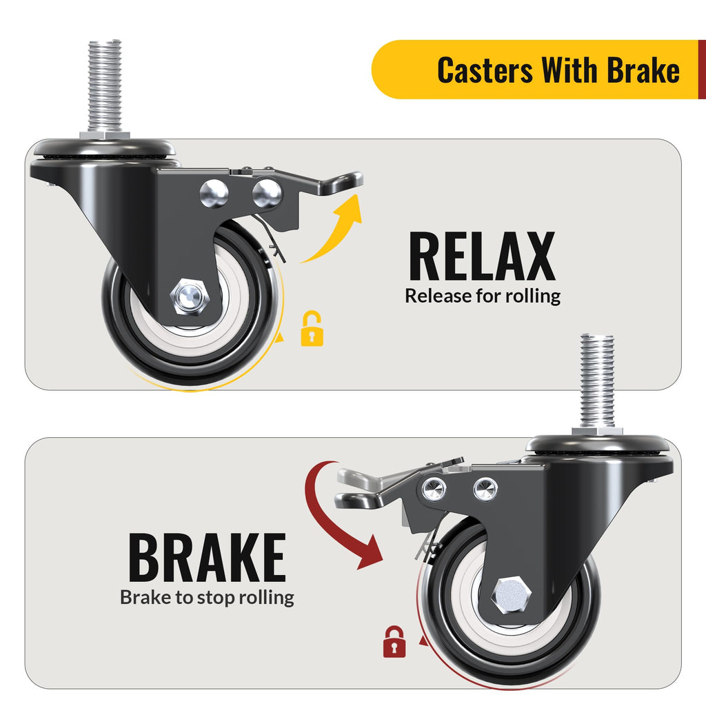 HOLKIE Caster Wheels 2 inch Total Locking Stem Casters, 3/8" -16 x 1 (Stem Diameter 3/8", Stem Length 1") Threaded Stem Casters Swivel Casters Set of 4 Heavy Duty Castors Black