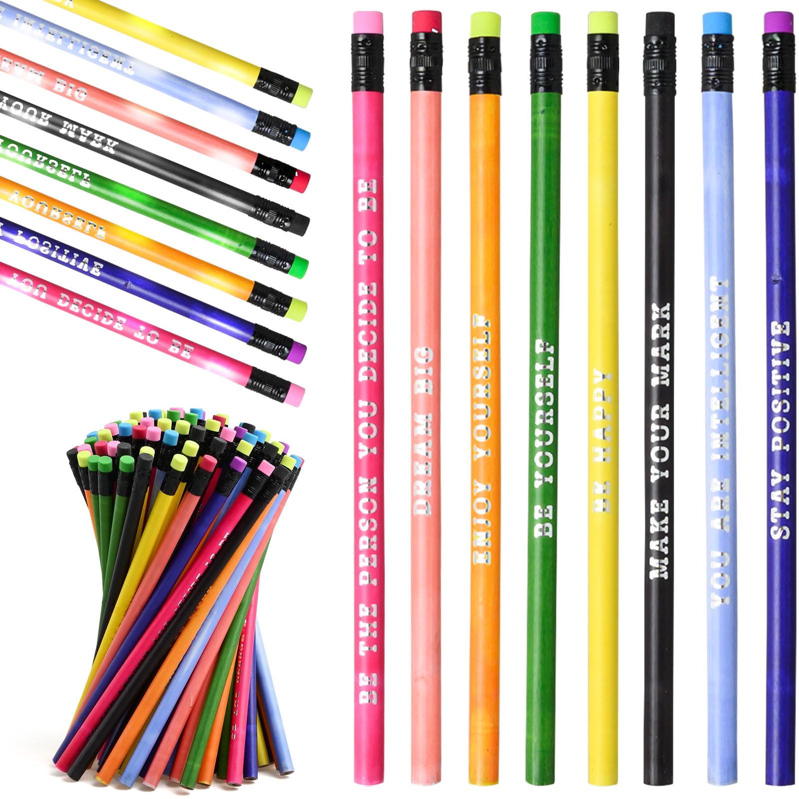 100 Pcs Inspirational Pencils Color Changing Mood Pencil Motivational Pencils with Motivational Sayings for Classroom, Colorful PencilMood Pencil HB Changing Pencilfor Kids Classroom Student Reward