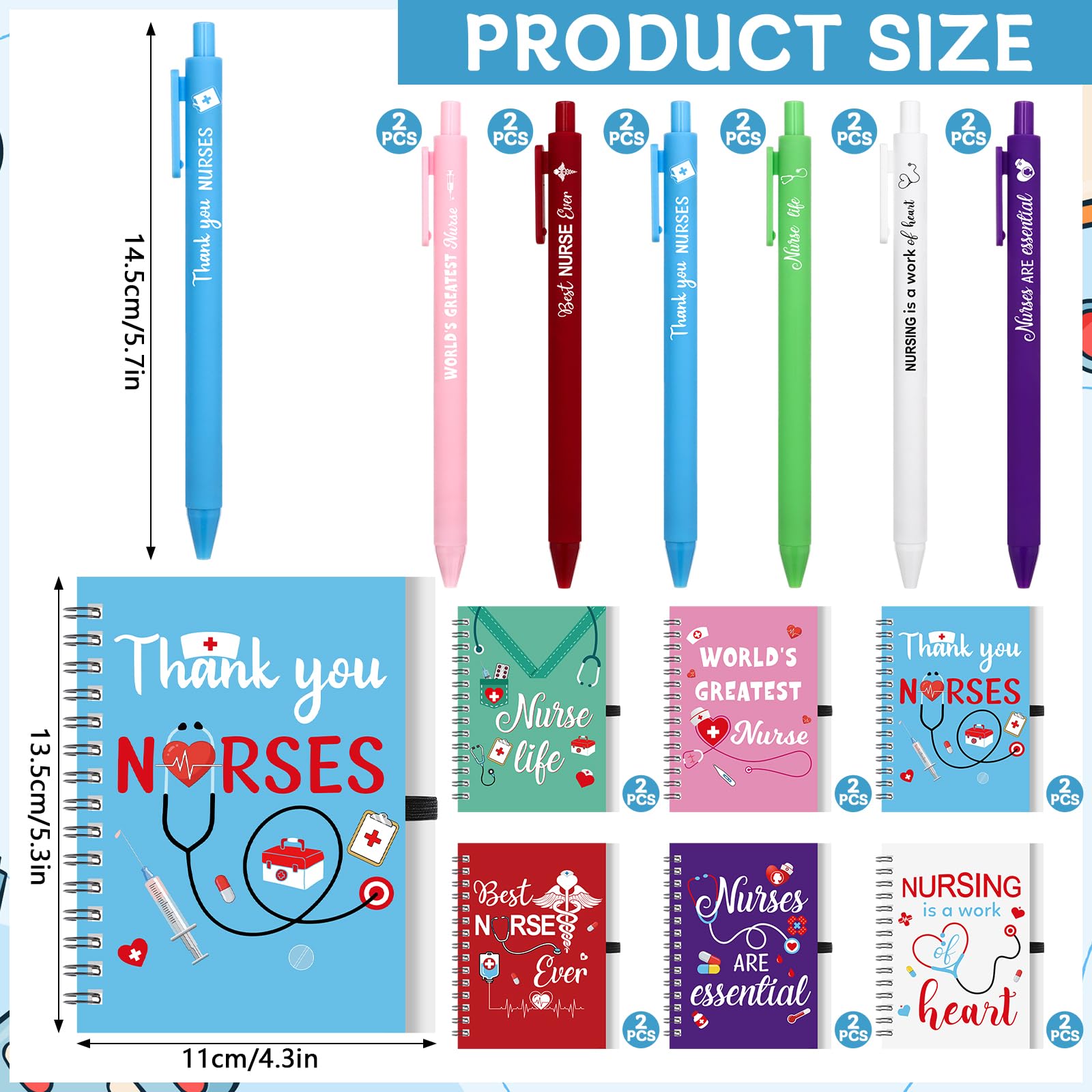 12 Pcs Nurse Graduation Gift Set Inspirational Spiral Notebooks Motivational Ballpoint Pens Bulk Nurse New Job Gifts Healthcare Worker Appreciation Present for Nursing Student Graduate
