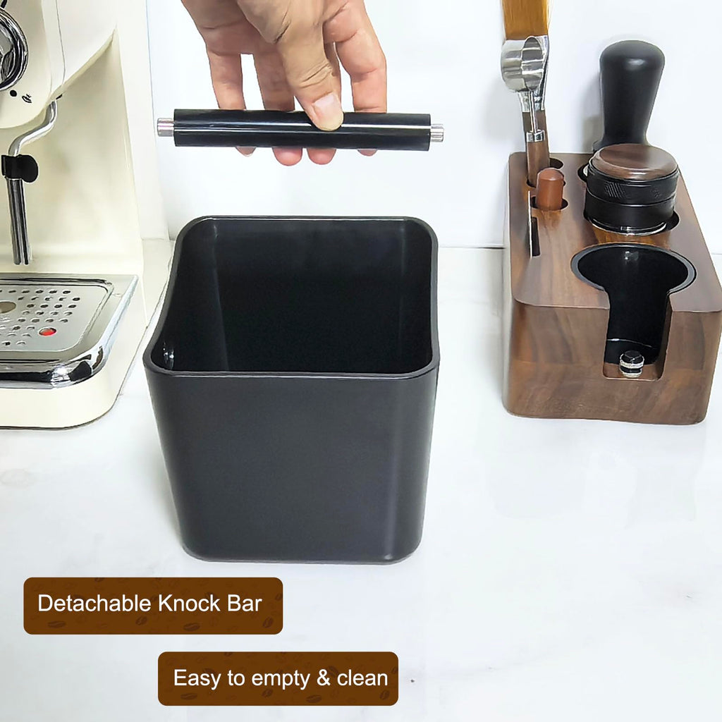 Espresso Knock Box,Coffee Grounds Pucks Knock Box,Coffee Knock Box with Removable Knock Bar and Non-Slip Rubber Base,Shock-Absorbent Durable Espresso Accessories (Black)