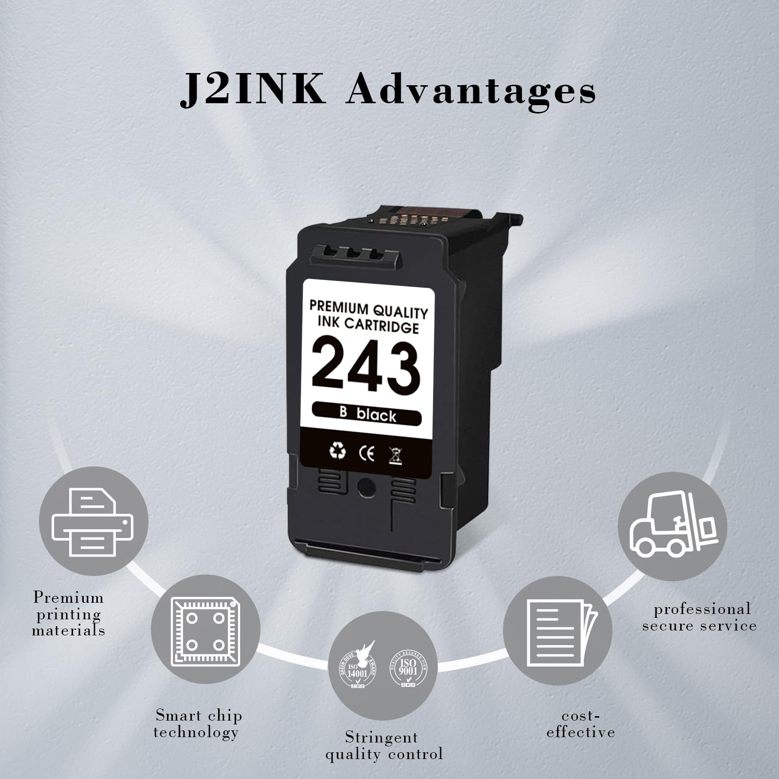 J2INK Cannon Printer Ink 243 243XL MX490 TR4522 Black Ink Cartridges Replacement for Canon 243 243XL PG-243 XL PG243 245 245XL with Canon MG2522 MG2922 TR4520 TR4522 TS3322