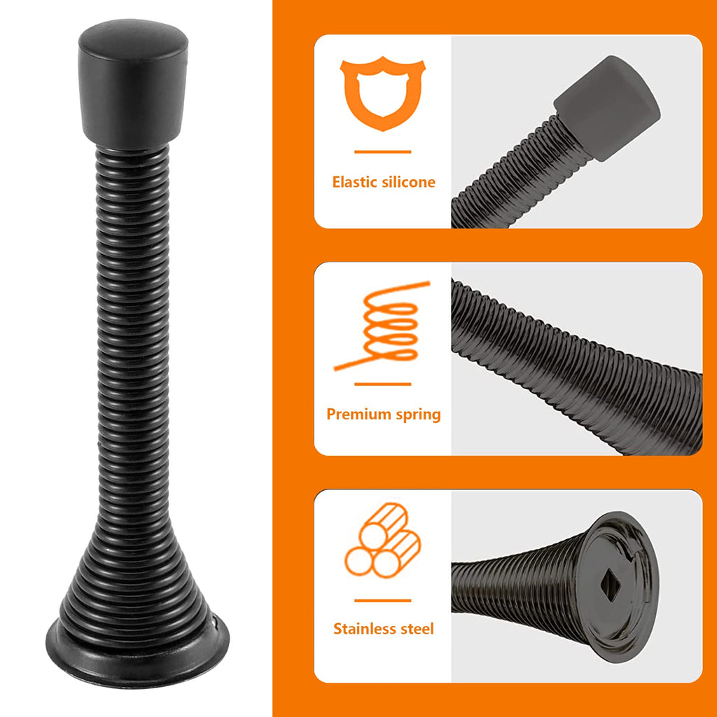 Spring Door Stopper, 12 Pcs Wall Mounted Spring Doorstop, Spring Door Stop for Walls, Black