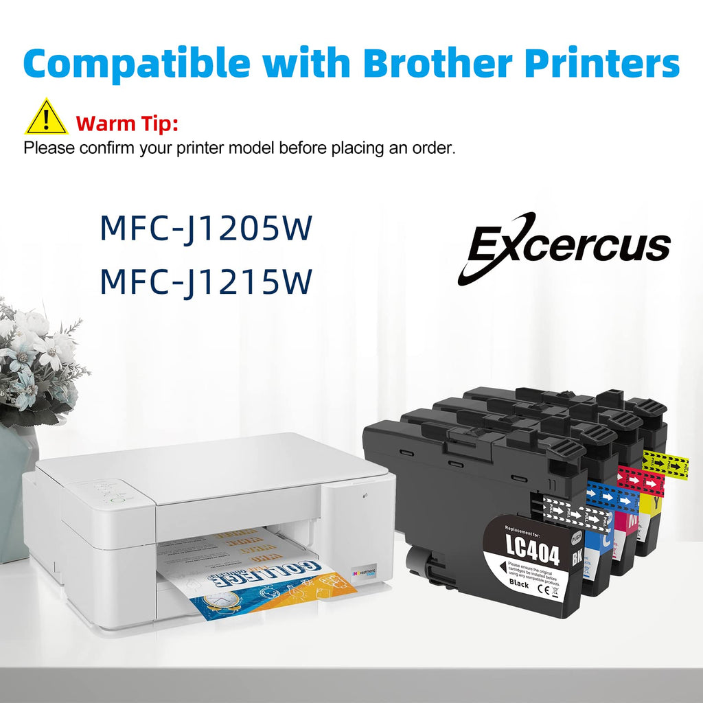 EXCERCUS LC404BK LC404C LC404M LC404Y 4-Color Ink Cartridges Replacement for Brother LC404 404 Inkjet Cartridge Work for Brother MFC-J1205W MFC-J1215W Printers (Black/Yellow/Cyan/Magenta, 4-Pack)