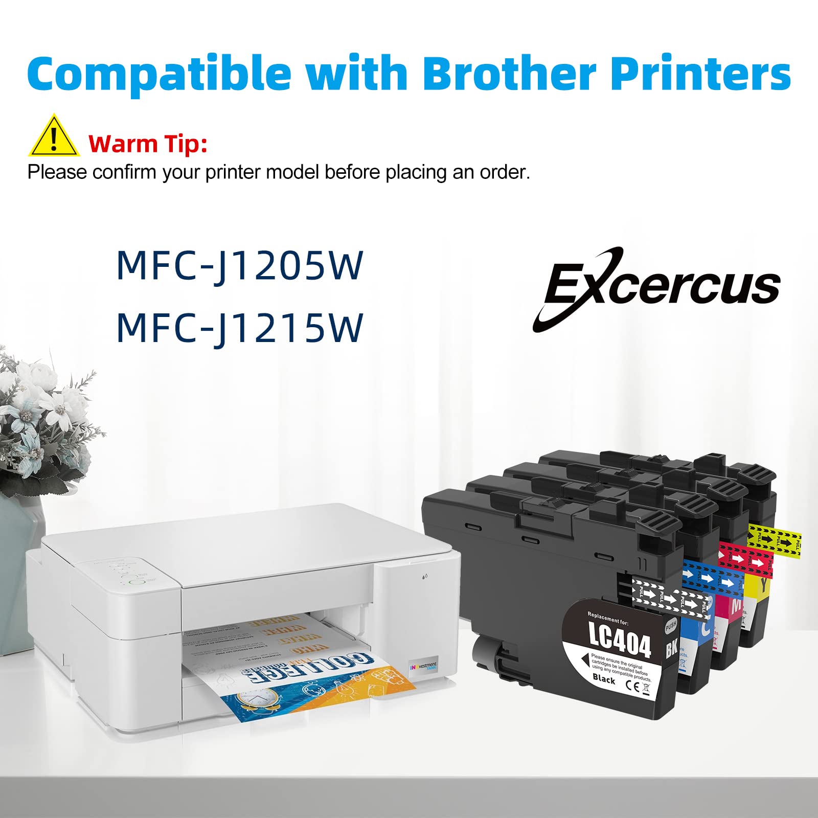 EXCERCUS LC404BK LC404C LC404M LC404Y 4-Color Ink Cartridges Replacement for Brother LC404 404 Inkjet Cartridge Work for Brother MFC-J1205W MFC-J1215W Printers (Black/Yellow/Cyan/Magenta, 4-Pack)