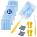 50 Pack Dusters Refill for Cleaning with 2 Handles, Heavy Duty Disposable Dusters Kit Unscented Replacement Head Dust Removal Brush for Electronics, Furniture, Blinds, Ceiling Fans, Walls