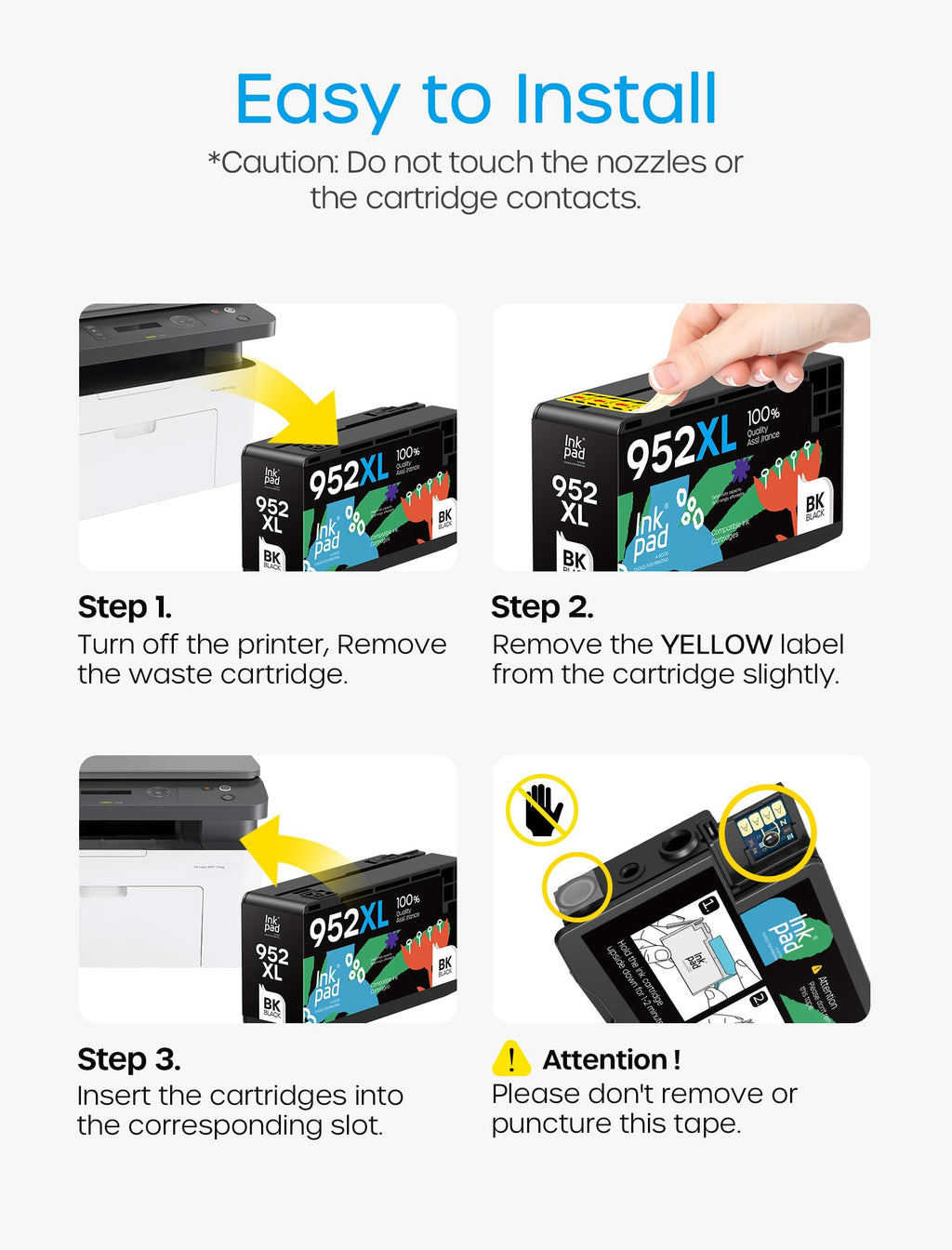 952XL Ink Cartridges Combo Pack, Replacement for HP 952 XL, Compatible with OfficeJet Pro 8710 8720 7720 7740 8210 8702 8715 8725, 4 Pack(BK/C/M/Y)