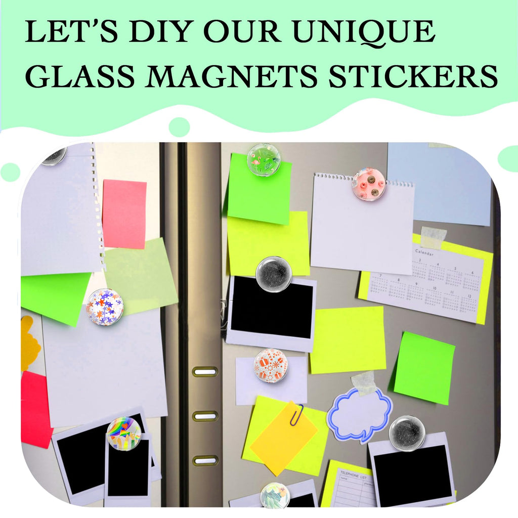 101pcs DIY Fridge Magnets Craft Set Include 1-Inch Paper Punch,Craft Magnets Glass Ceramic Ferrite Magnet with Adhesive Backing and Clear Glass Cabochons for Refrigerator(Round,50 Sets,1 Inch)
