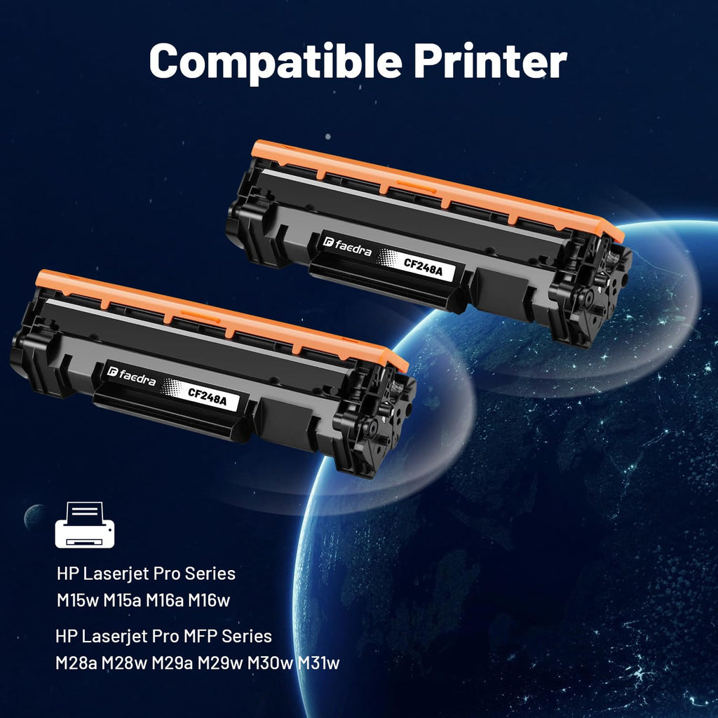 Faedra (Latest Chip) Compatible Toner Cartridges for HP CF248A 48A M15w Black Toner Replacement for HP LaserJet Pro MFP M15w M29w M28w M30w M31w M16w Toner, 2-Pack
