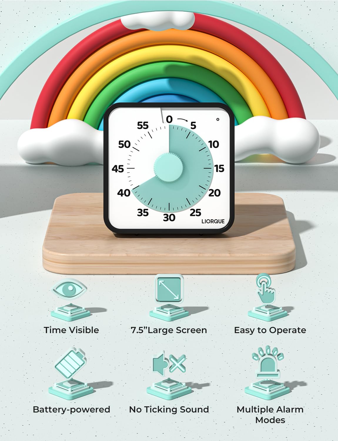 LIORQUE 19cm Visual Timer Large Timer for Classroom, 60 Minute Countdown Timer No Ticking with Magnetic Back, 3 Level Volumes & Vibrating & Light Alarm