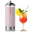 Straw Holder for Counter with Bring 100 Straws, Straw Dispenser for Counter with Stainless Steel Lid, Easy-Load Glass Straw Holder Home, Office, Restaurant Use