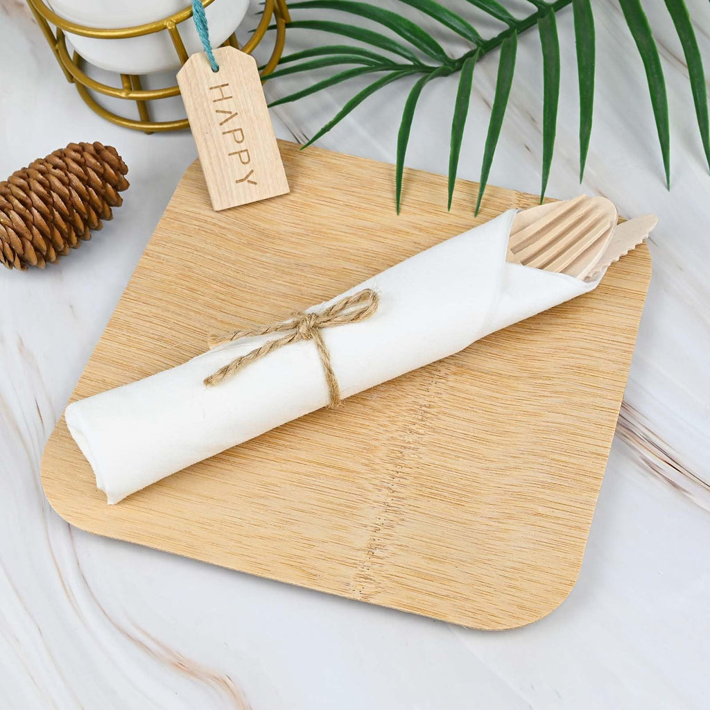 30Pack Pre Wrapped Disposable Wooden Cutlery - Pre Rolled Wooden Cutlery with Napkins, Wrapped Wooden Silverware Set Disposable, Biodegradable Disposable Wooden Cutlery with Napkins for Wedding