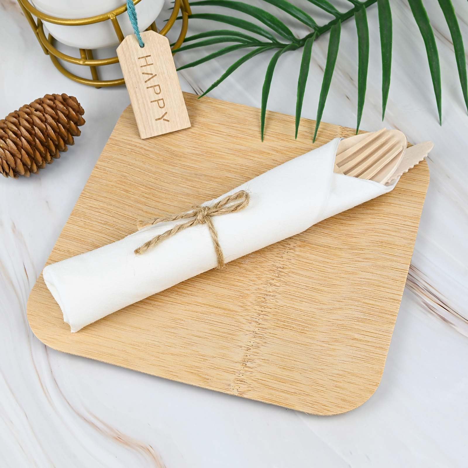 30Pack Pre Wrapped Disposable Wooden Cutlery - Pre Rolled Wooden Cutlery with Napkins, Wrapped Wooden Silverware Set Disposable, Biodegradable Disposable Wooden Cutlery with Napkins for Wedding