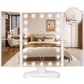 Makeup Mirror Vanity Mirror with Lights, Bathroom Adjustable Brightness Mirrors 1X/2X/3X/10X Magnification and Touch Screen Trifold Makeup Mirror Two Power Supply Modes Women Gift White