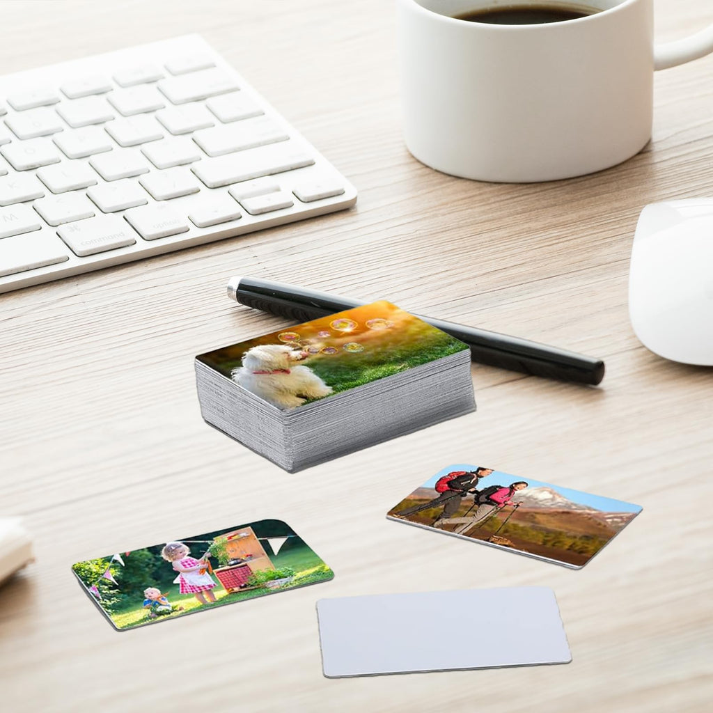200 Pack Sublimation Business Card Blanks,Aluminum Alloy Double Sided Name Card Bulk Metal Sublimation Business Cards for Office Custom Engrave Print DIY Gift Namecard, 3.4 x 2.1 x 0.01 Inch