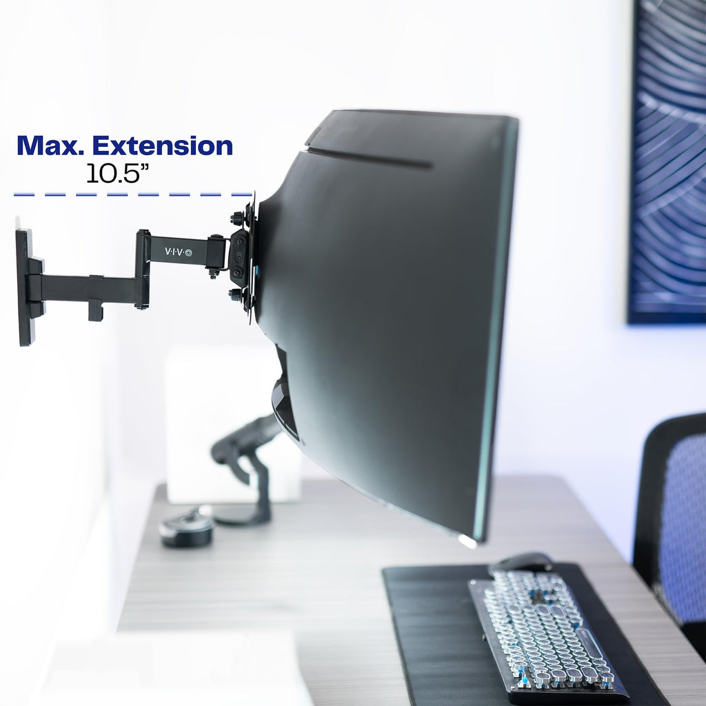 VIVO Full Motion Ultrawide Monitor Wall Mount, Fits Ultra-Wide Screens up to 49 inches and 44 lbs, Tilt and Swivel Arm, Black, MOUNT-VW01M