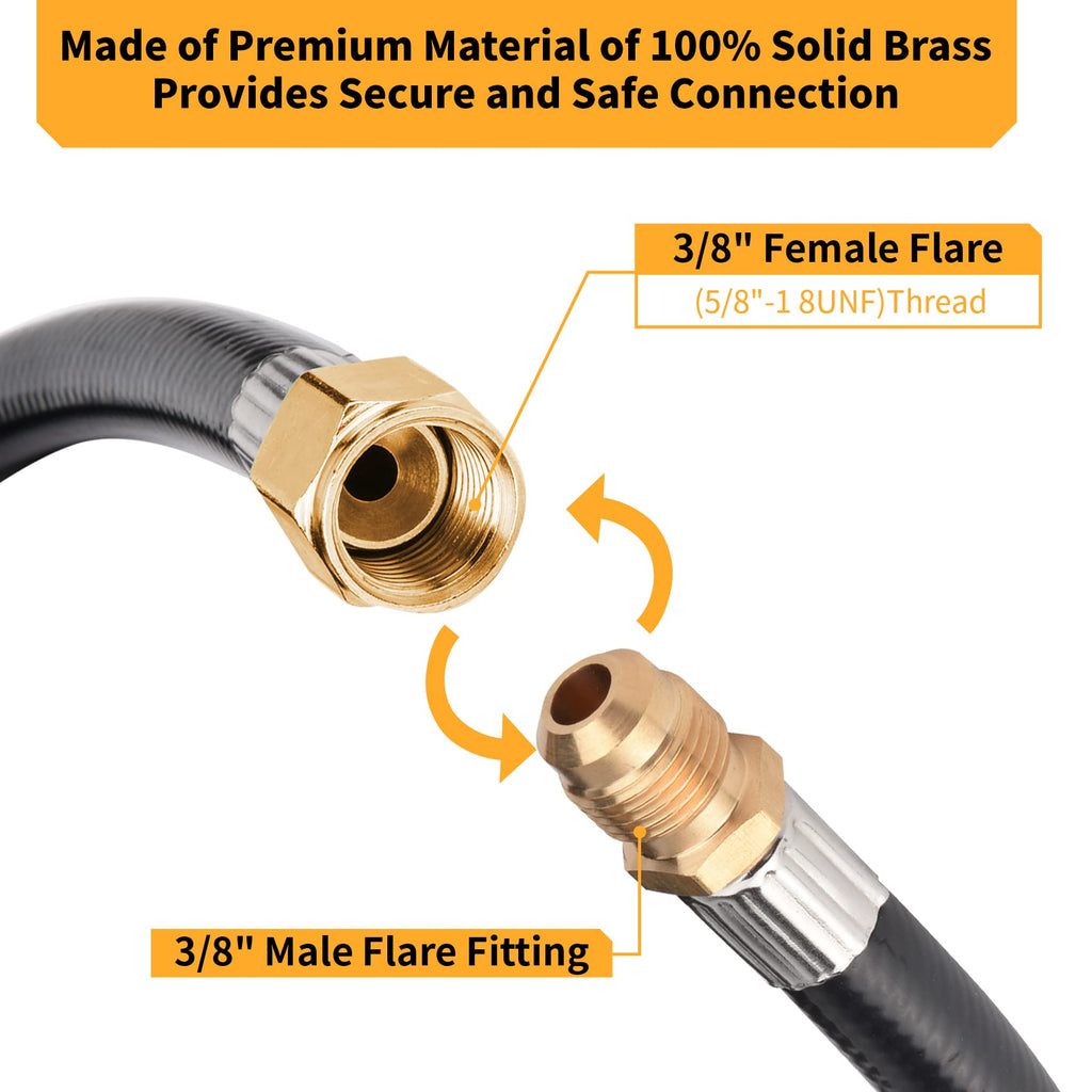 Onlyflame 12FT Propane Hose Extension - 3/8" Female Flare x 3/8" Male Flare - Flexible Gas Line for Camper, Heater, Grill, Fire Pit