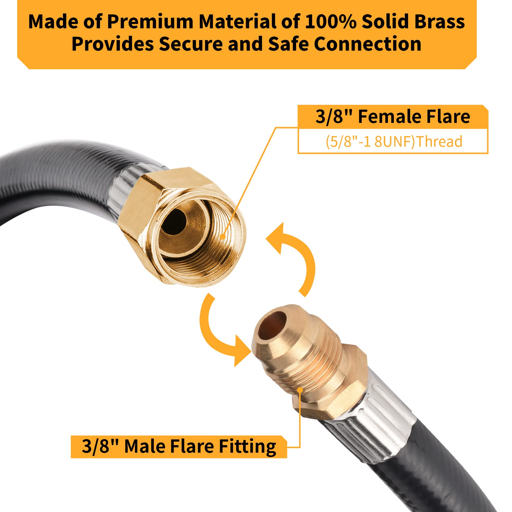 Onlyflame 12FT Propane Hose Extension - 3/8" Female Flare x 3/8" Male Flare - Flexible Gas Line for Camper, Heater, Grill, Fire Pit
