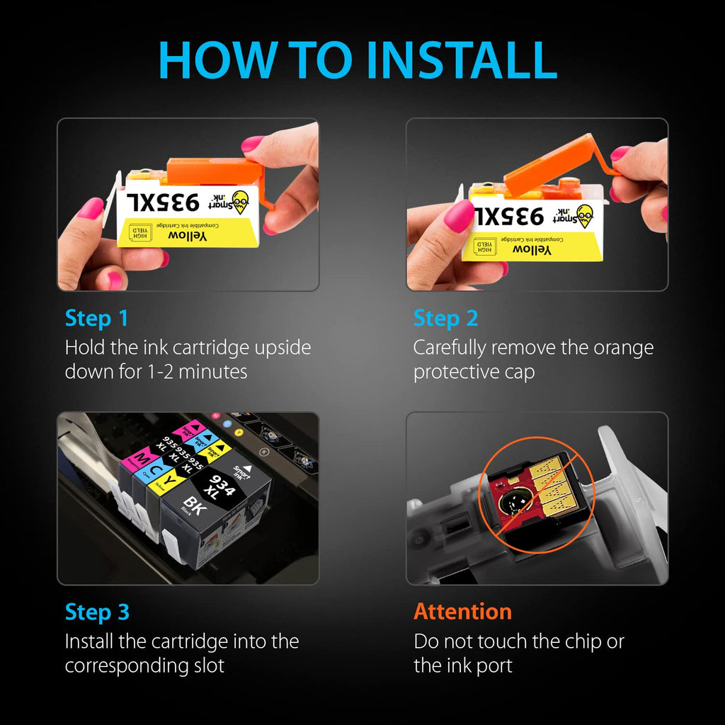 Smart Ink Compatible Ink Cartridge Replacement for HP 934 XL 935XL 934XL 935 XL High Yield 4 Pack (Black&C/M/Y) to use with Officejet 6220 6812 6815 6820 Officejet Pro 6230 6830 6835 Printers