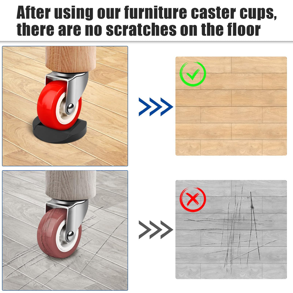 Furniture Stopper, 8 Pack 3"x3" Wheel Stoppers Bed Stoppers Furniture Caster Cups - Premium Solid Rubber Caster Cups Fits to All Floors & Wheels of Sofas, Beds, Chairs, Prevents Scratches