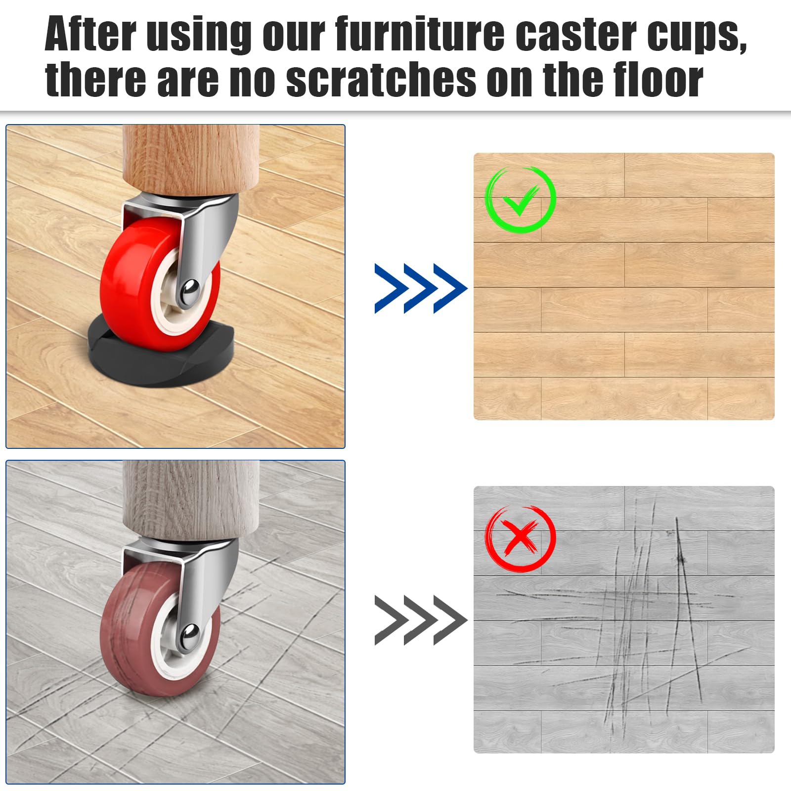 Furniture Stopper, 8 Pack 3"x3" Wheel Stoppers Bed Stoppers Furniture Caster Cups - Premium Solid Rubber Caster Cups Fits to All Floors & Wheels of Sofas, Beds, Chairs, Prevents Scratches