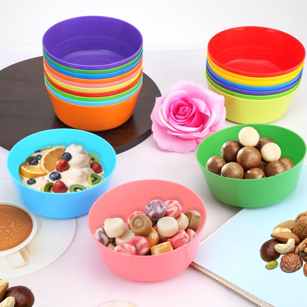RUITENG 20Pcs Reusable Plastic Bowls, 300ML/10oz Multi Coloured Plastic Serving Bowls, Unbreakable Plastic Bowls, Small Bowls for Snack Salad Fruit Breakfast Cereal Soup(10 Colors)