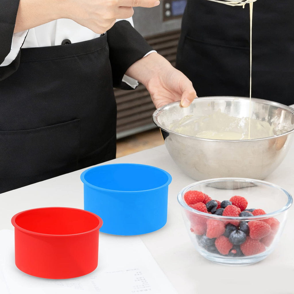 mifengda 12pcs Silicone Cake Mold Baking Round Cake Molds 4 Inch Non-Stick Baking Pan Kitchen Silicone Cake Molds for Baking(Red, Blue, 4inch)