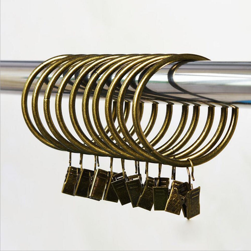 Coideal Set of 50 Antique Brass Metal Curtain Rings with Clips for Holding Heavy Curtains Rod Set and Drapes (Bronze, 1.5 inch)