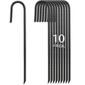 16 Inch Rebar Stakes Heavy Duty, 10 Pack J-Shaped Tent Stakes, Ground Anchor Stakes for Landscaping Plants Fabric Tube Fence, Black