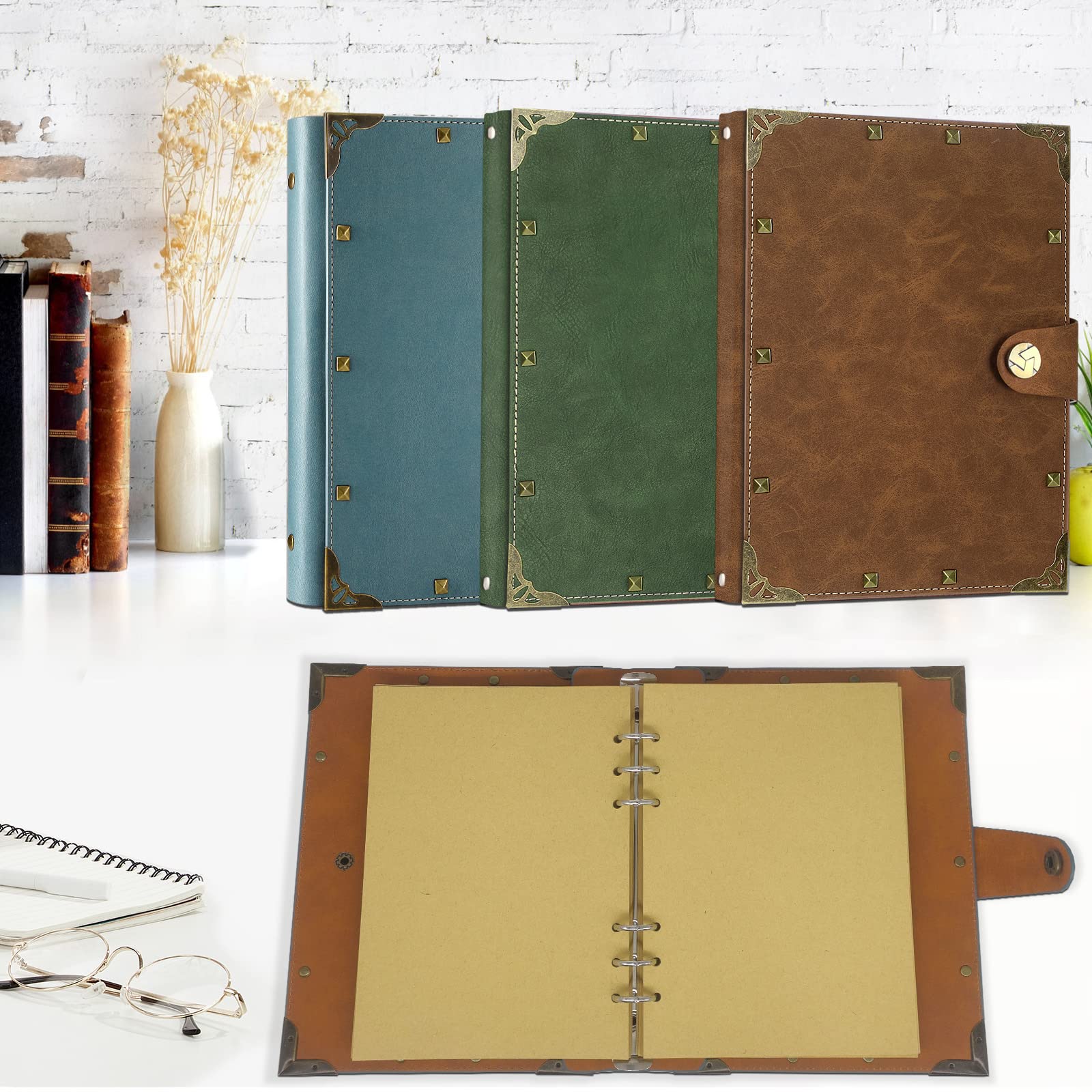 SEEHAN A5 Binder Journal Notebook 6 Rings Binder Vintage Leather Blank Writing Journals Sketchbook Travel Journal 200 Pages