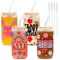 JTAMOHI 4 Set Teacher Appreciation Cup Teacher Can Glass Gifts for Women, Teacher Gifts 16 oz Tumbler with Lids Straws Brushes Thank You Glass Cup Gift for Teacher’s Day Back to School Graduation