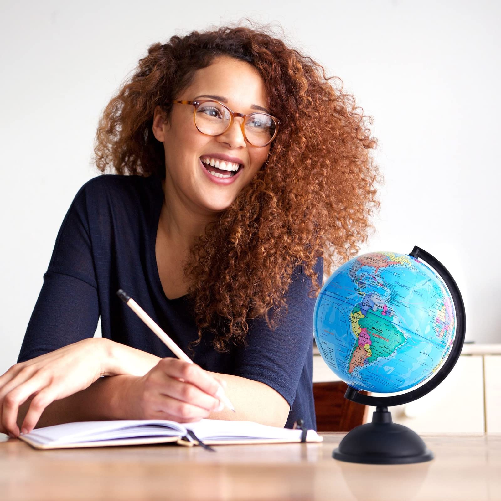 Rotating World Globe with Stand for Kids Learning, 8-inch Spinning Earth Globe for Classroom Geography Education