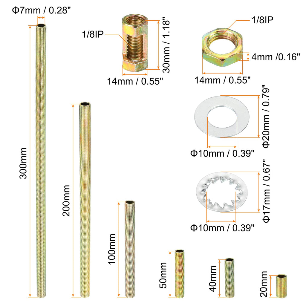 PATIKIL 1/8IP Thread Lamp Repair Hardware Assortment Pack, 2 Set with All Thread Lamp Pipe Coupling Pipe Connectors Washers Lock Nuts for Chandelier Ceiling